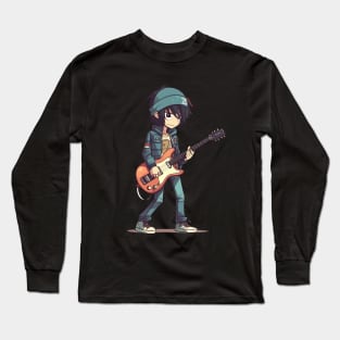 A boy playing his favourite guitar Long Sleeve T-Shirt